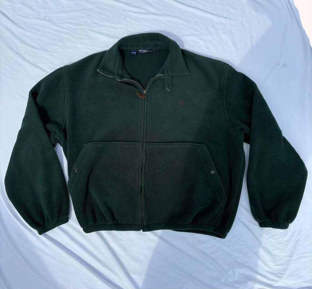Vintage Polo Ralph Lauren Green Full Zip Fleece Bomber Jacket with Pony Logo